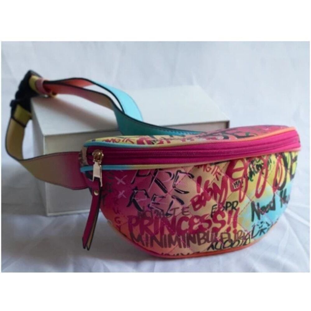 Fanny Pack Graffiti Print PU Leather Hip  Waist Belt Bag Clutch Sling Graffiti